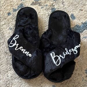 Black Faux Fur Bridesmaid Slippers (Brenna)